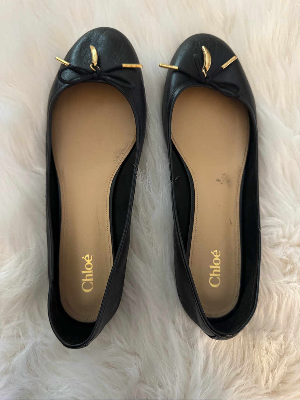Chlo Black Leather Iris Ballet Flats - 38.5